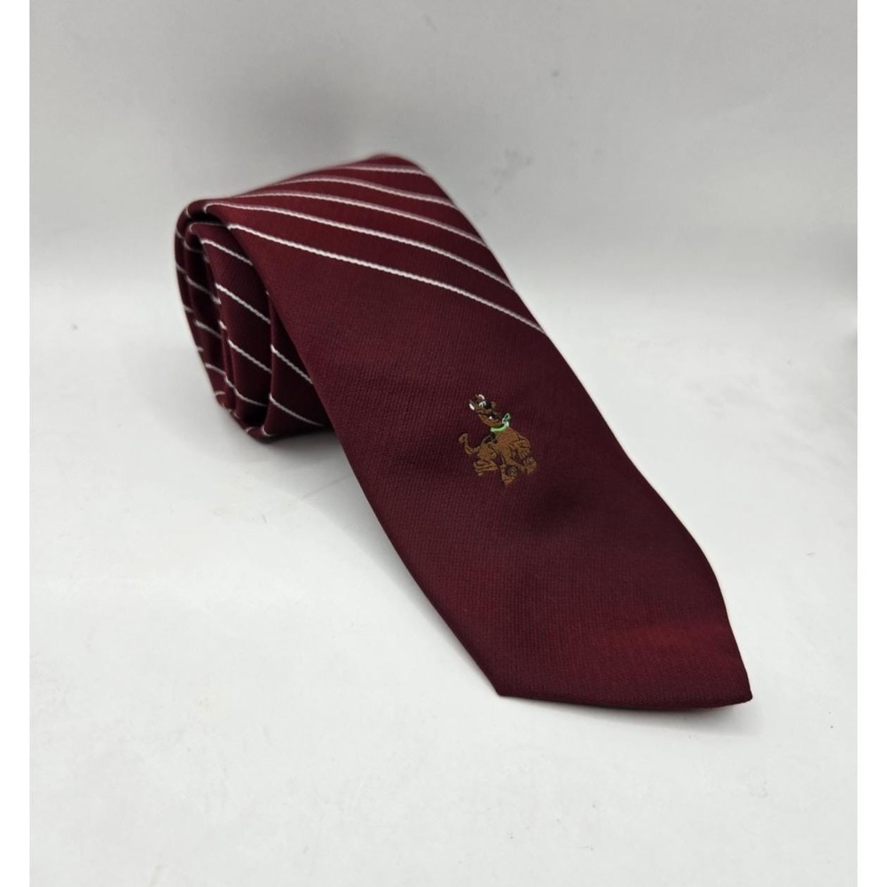 Vintage Scooby Doo Tie Mens Burgundy Candy Stripes Hanna Barbera 1983 Made USA
